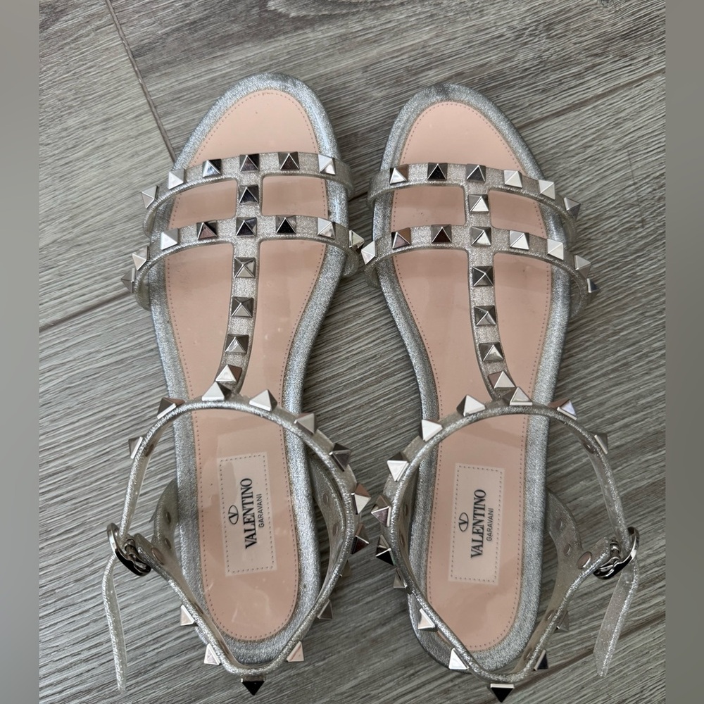 Valentino Women's Silver Glitter Jelly Studded Sandals